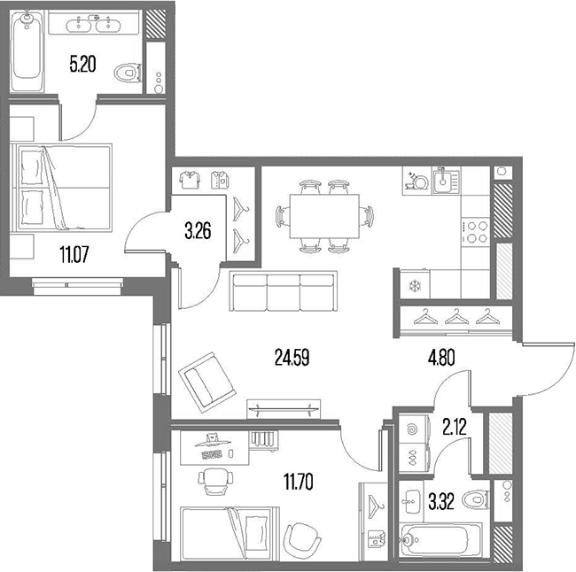 2-комнатная квартира 66.06 м², 4/10 эт., ЖК «LEGENDA Васильевского»